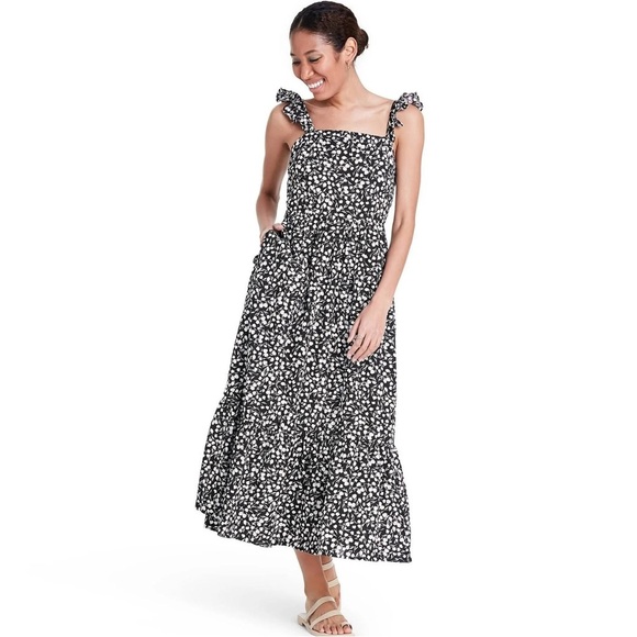 A1. Rixo for Target Black and White Ruffle Sleeve Maxi Dress - Picture 1 of 11